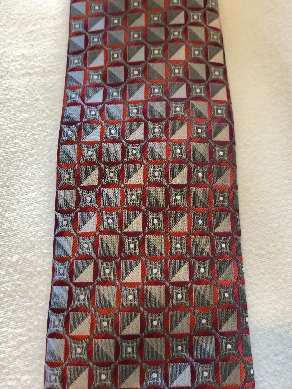 Giorgio Brutini Red and Gray Geometric Circle-Square Tie